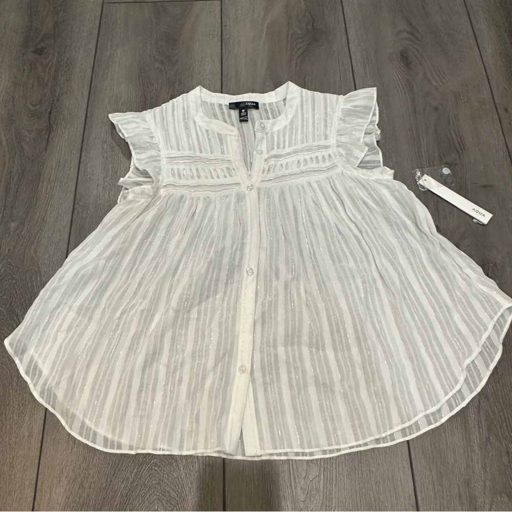 Aqua White and Silver Striped Top